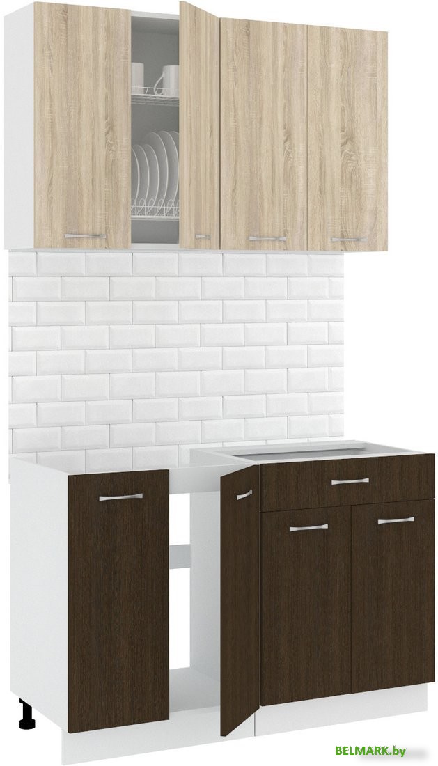 Готовая кухня Кортекс-мебель Корнелия Лира-лайт 1.2м без столешницы (дуб сонома/венге) - фото