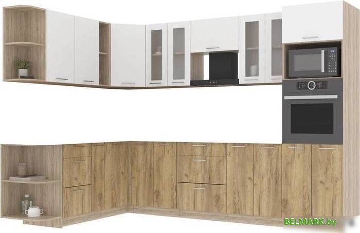 Готовая кухня Интерлиния Мила 1.88x3.0 левая без столешницы (белый платинум/дуб золотой) - фото