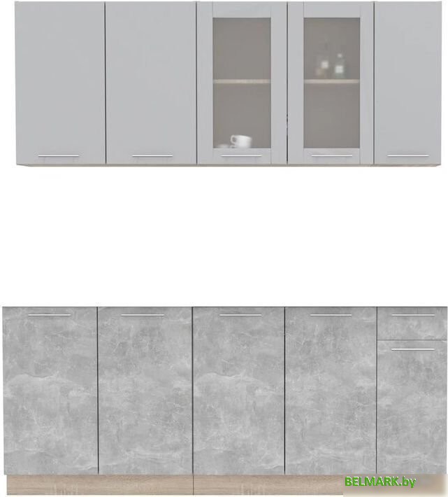 Готовая кухня Интерлиния Мила 19 без столешницы (серебристый/бетон) - фото