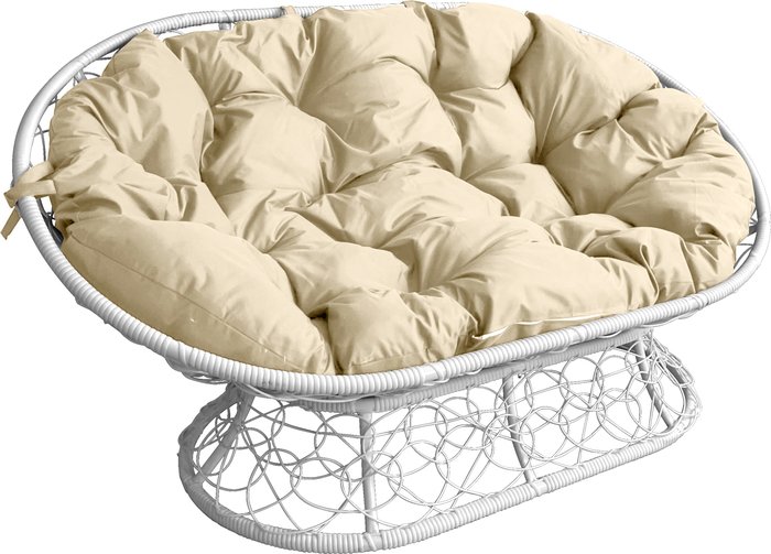 Садовый диван M-Group Мамасан 12110101 (белый ротанг/бежевая подушка) - фото