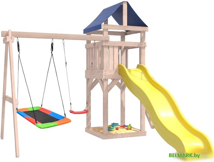 Игровой комплекс National Tree Company С качелями лодочка и прямоугольным гнездом IgroWoods ДКНП-9 (не окрашен) - фото