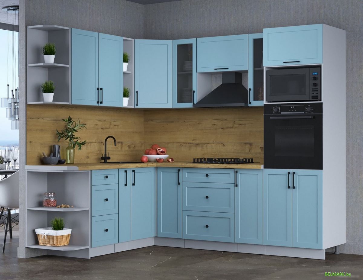 Готовая кухня Интерлиния Тренд 1.88x2.4 ВТ левая (океан/океан/дуб бунратти) - фото2