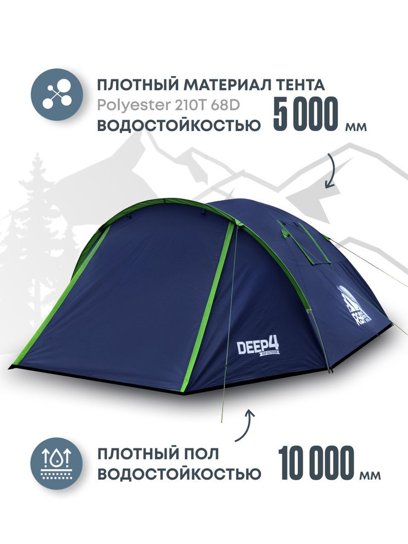 Треккинговая палатка RSP Outdoors Deep 4 (синий) - фото2