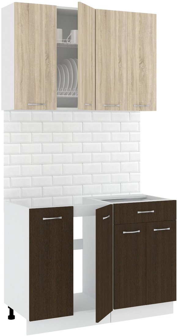 Готовая кухня Кортекс-мебель Корнелия Лира-лайт 1.1м без столешницы (дуб сонома/венге) - фото