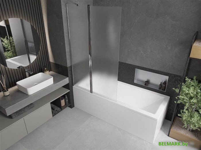 Стеклянная шторка для ванны Mexen Flip Chrome Matt 100 - фото2