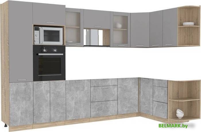 Готовая кухня Интерлиния Мила 1.68x3.2 правая без столешницы (серебристый/бетон) - фото