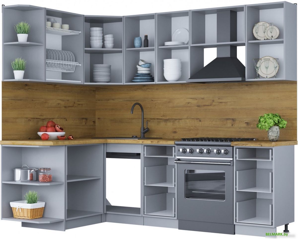 Готовая кухня Интерлиния Мила Шато 1.5x2.4 левая (луна/луна/бискайская сосна) - фото2