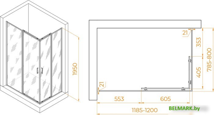 Душевой уголок RGW PA-040B 3508104082-24 80x120 (черный/матовое-сатинат стекло) - фото2