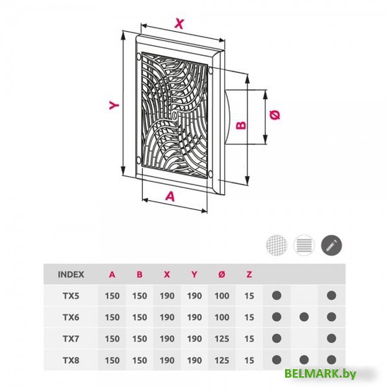 Вентиляционная решетка Awenta Exclusive TX7 19x19/d125 (белый) - фото2