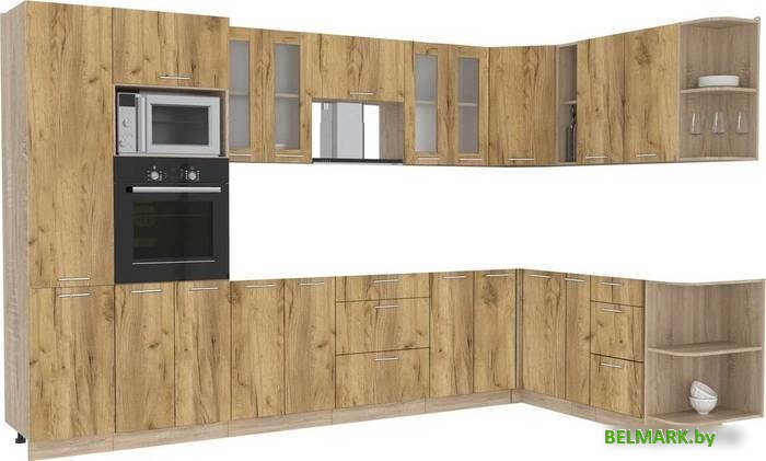 Готовая кухня Интерлиния Мила 1.88x3.4 правая без столешницы (дуб золотой/дуб золотой) - фото