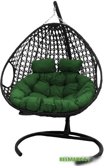 Подвесное кресло M-Group Для двоих Люкс 11510404 (черный ротанг/зеленая подушка) - фото