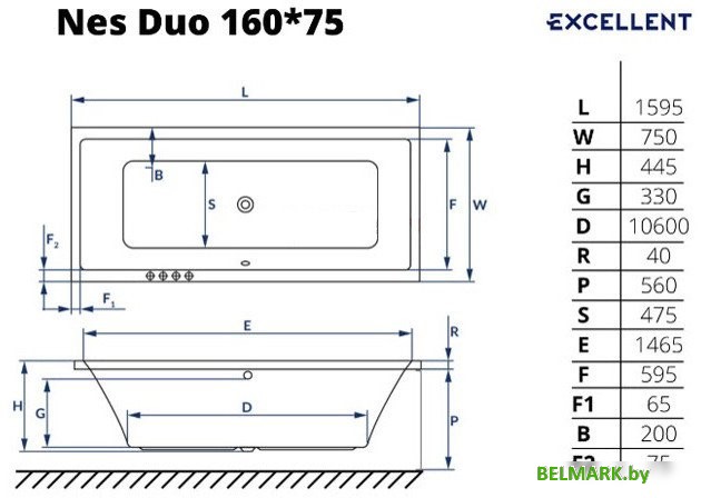 Ванна Excellent Ness Duo 160x75 (без ножек) - фото2