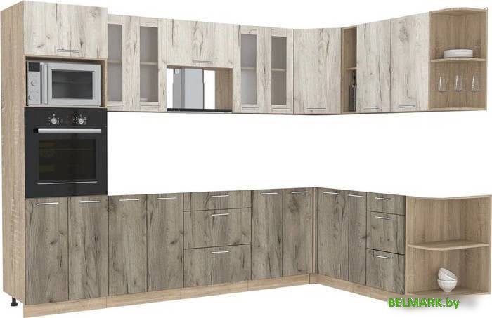 Готовая кухня Интерлиния Мила 1.88x3.0 правая без столешницы (дуб белый/дуб серый) - фото