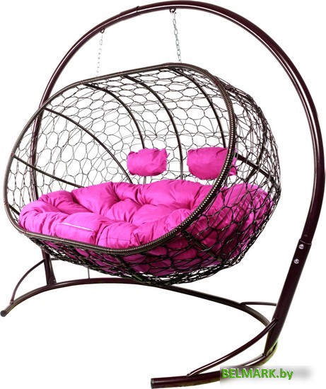 Подвесной диван M-Group Лежебока 11180208 (с коричневым ротангом/розовая подушка) - фото