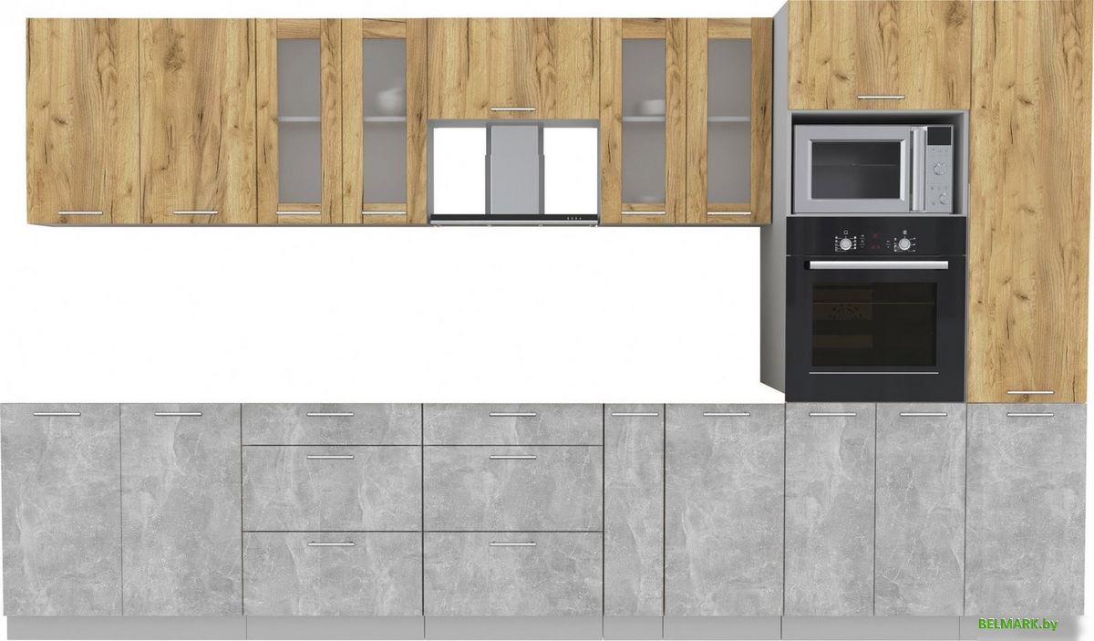 Готовая кухня Интерлиния Мила 3.6 ВТ без столешницы (дуб золотой/бетон) - фото