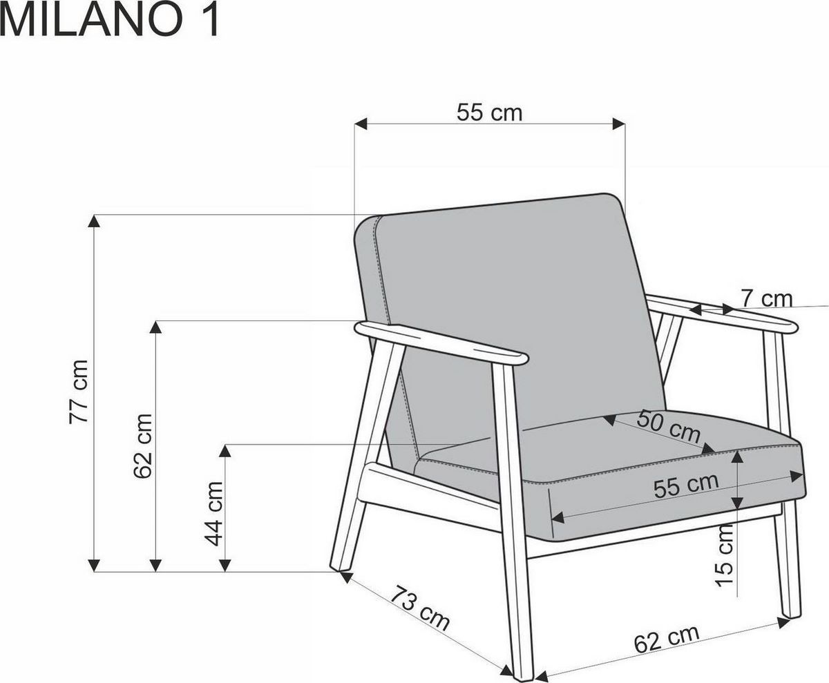 Интерьерное кресло Halmar Milano 1s tap. castel 93 (серый) - фото2