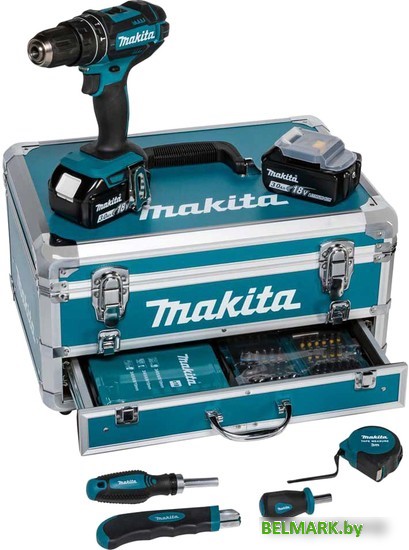 Ударная дрель-шуруповерт Makita DHP482RFX9 (с 2-мя АКБ, кейс, оснастка) - фото