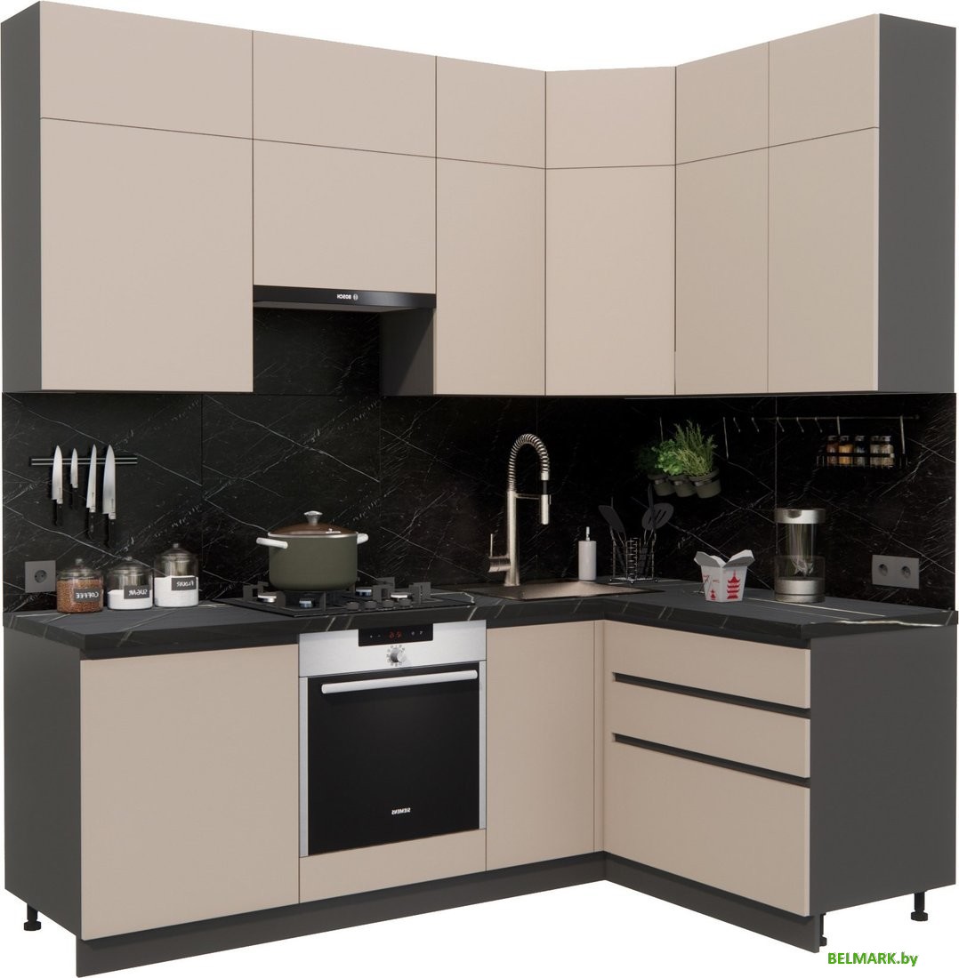 Готовая кухня ВерсоМебель Эко Премиум 1.4x2.2 правая (глиняный серый/ст. тунис) - фото