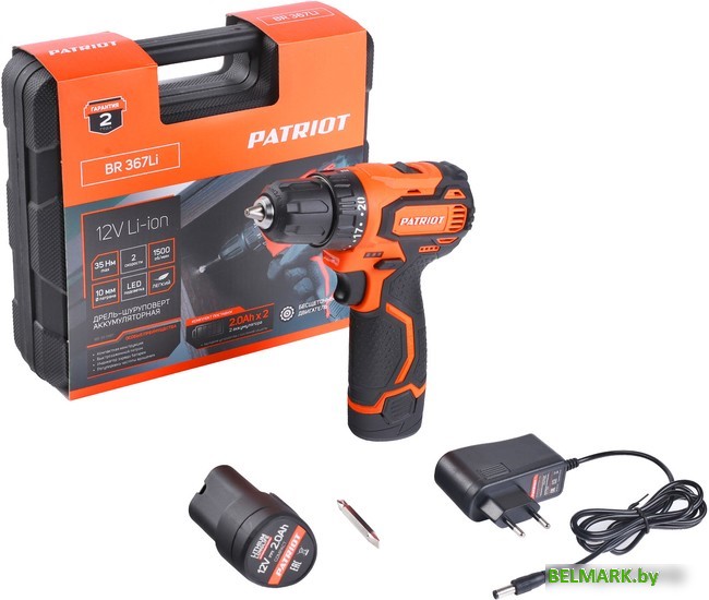 Дрель-шуруповерт Patriot BR 367Li 180201367 (с 2-мя АКБ, кейс) - фото