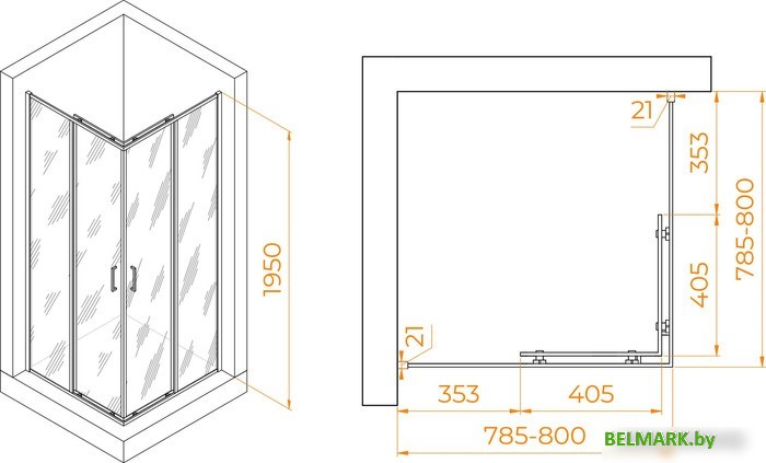 Душевой уголок RGW PA-030B 3508103088-14 80x80 (черный/прозрачное стекло) - фото2