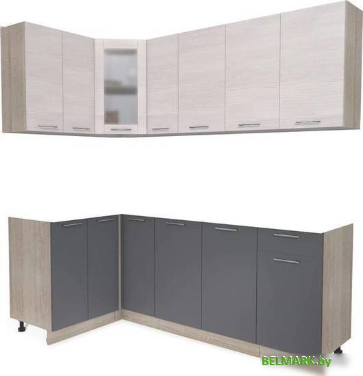 Готовая кухня Интерлиния Мила 12x21 без столешницы (вудлайн кремовый/антрацит) - фото