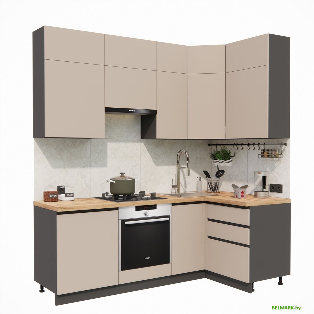 Готовая кухня ВерсоМебель Эко Премиум 1.2x2.2 правая (глиняный серый/ст. дуб вотан) - фото