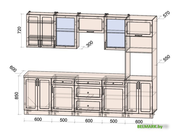 Готовая кухня Интерлиния Тренд 2.8В (океан/океан/дуб бунратти) - фото2