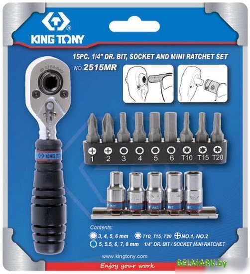 Набор торцевых головок и бит King Tony 2515MR (15 предметов) - фото
