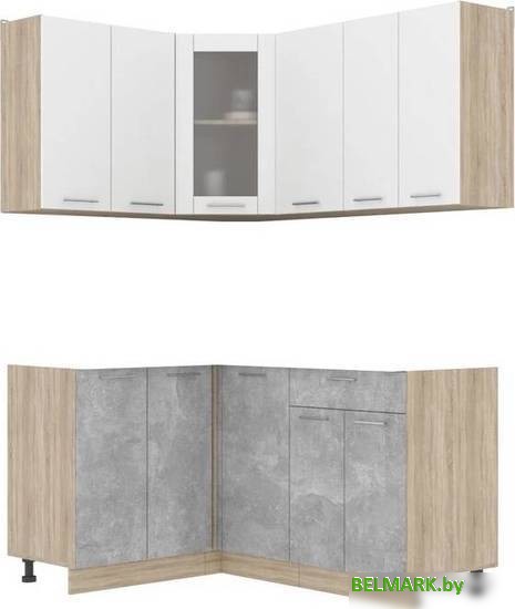 Готовая кухня Интерлиния Мила 12x16 без столешницы (белый платинум/бетон) - фото