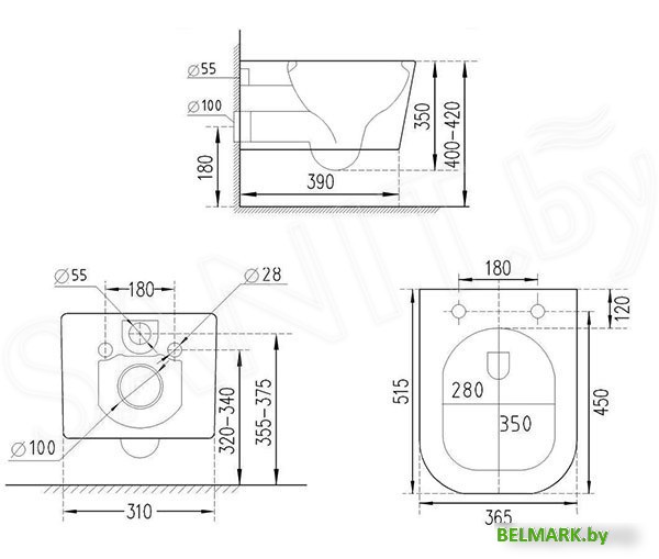 Унитаз подвесной Roxen Boro в комплекте с инсталляцией StounFix Dual Fresh 6 в 1 966786 (кнопка: серый гранит) - фото2
