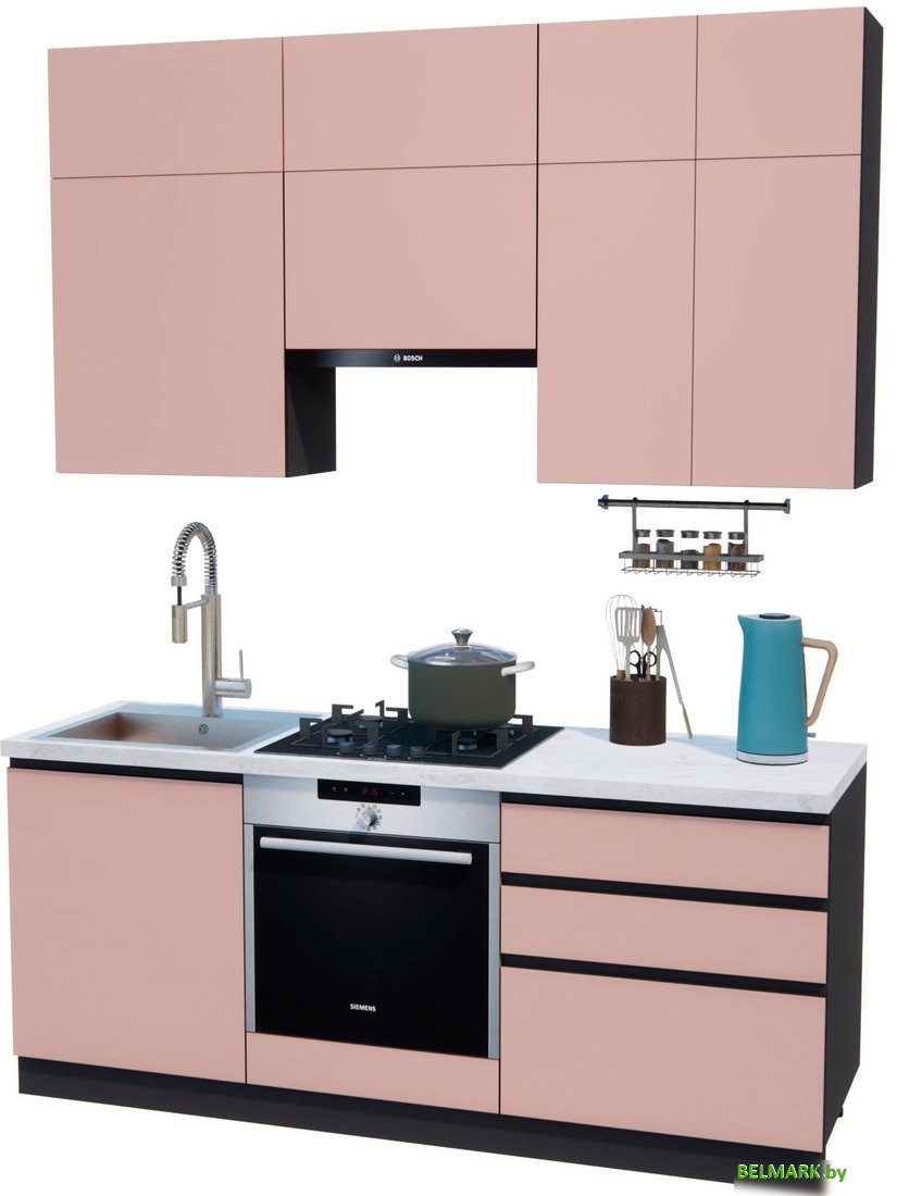 Готовая кухня ВерсоМебель Эко Премиум 1.9 (пудровый/ст. мрамор лацио) - фото