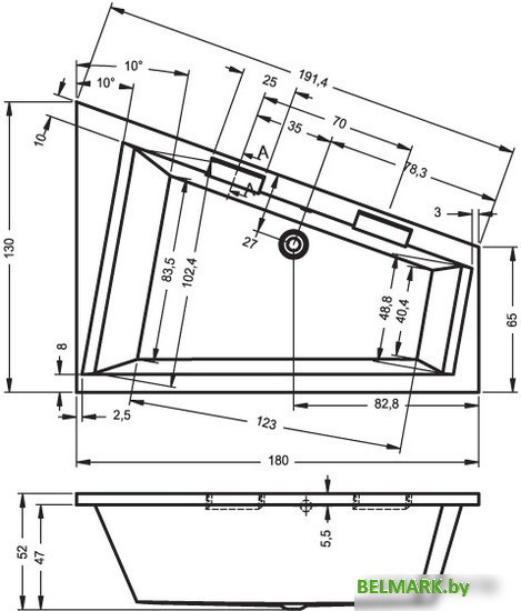Ванна Riho Doppio 180x130R BA9000500000000 (без ножек) - фото2