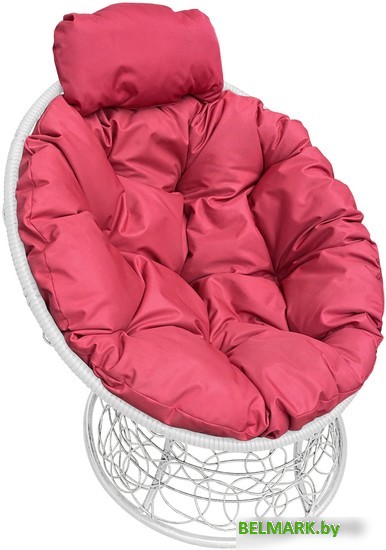 Кресло M-Group Папасан мини 12070106 (белый ротанг/красная подушка) - фото