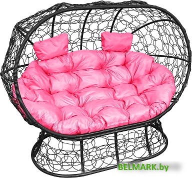Садовый диван M-Group Лежебока 11190408 (на подставке с черным ротангом/розовая подушка) - фото