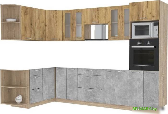 Готовая кухня Интерлиния Мила 1.68x3.0 левая без столешницы (дуб золотой/бетон) - фото