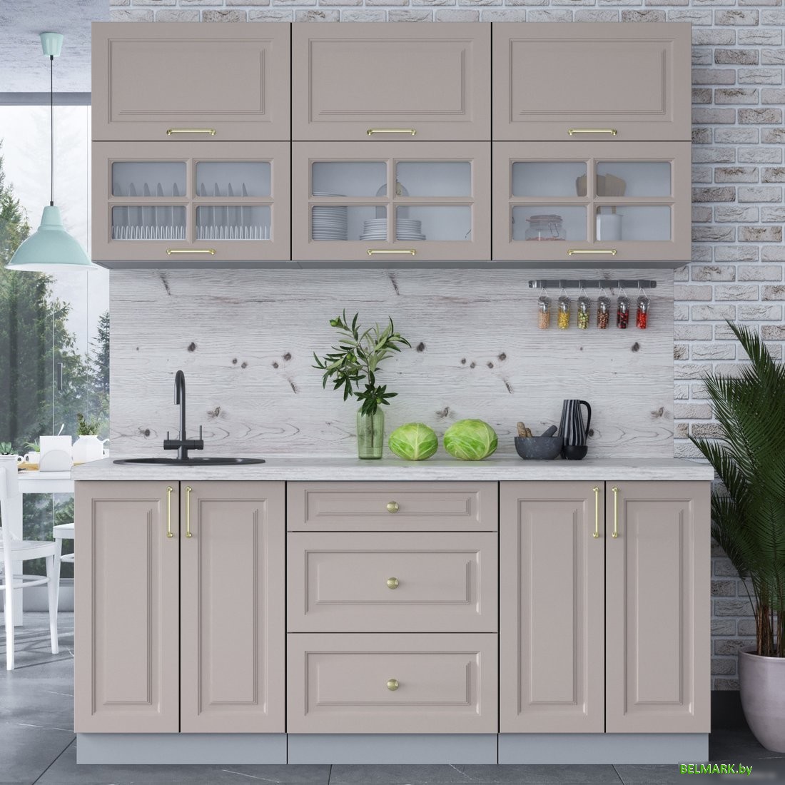 Готовая кухня Интерлиния Мила Шато 1.8Б (луна/луна/бискайская сосна) - фото2