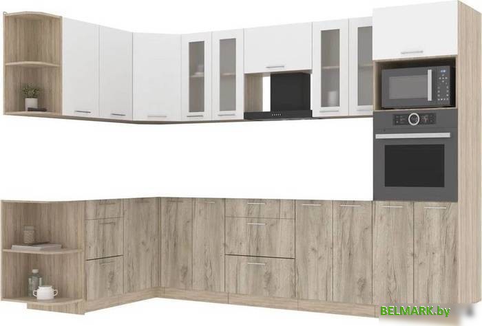 Готовая кухня Интерлиния Мила 1.68x3.0 левая без столешницы (белый платинум/дуб серый) - фото