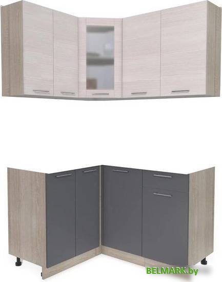 Готовая кухня Интерлиния Мила 12x14 без столешницы (вудлайн кремовый/антрацит) - фото