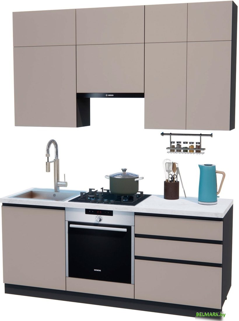 Готовая кухня ВерсоМебель Эко Премиум 1.9 (глиняный серый/ст. мрамор лацио) - фото