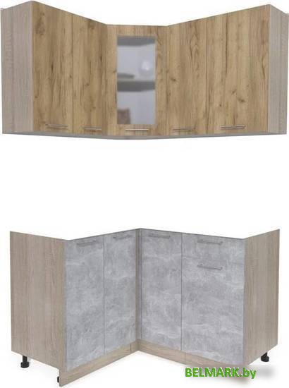 Готовая кухня Интерлиния Мила 12x13 без столешницы (дуб золотой/бетон) - фото