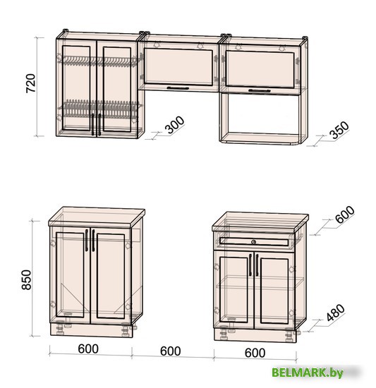 Готовая кухня Интерлиния Тренд 1.8В (океан/океан/дуб бунратти) - фото2