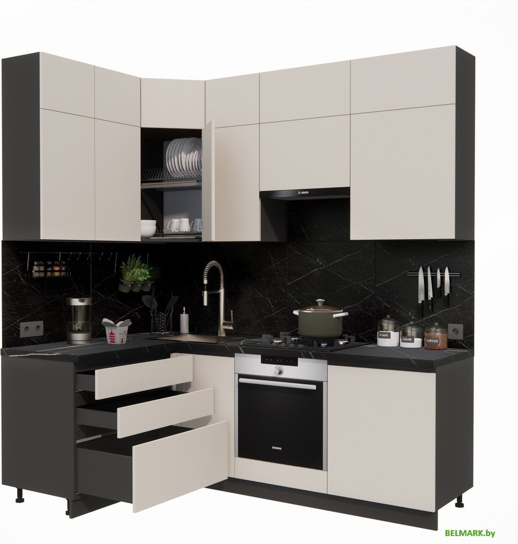 Готовая кухня ВерсоМебель Эко Премиум 1.4x2.2 левая (кашемир/ст. тунис) - фото2