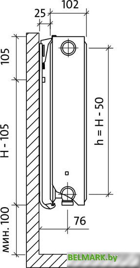 Стальной панельный радиатор Royal Thermo Ventil Compact VC22-500-800 (Bianco Traffico) - фото2