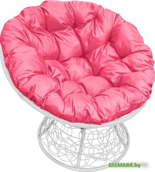 Кресло M-Group Папасан 12020108 (белый ротанг/розовая подушка) - фото