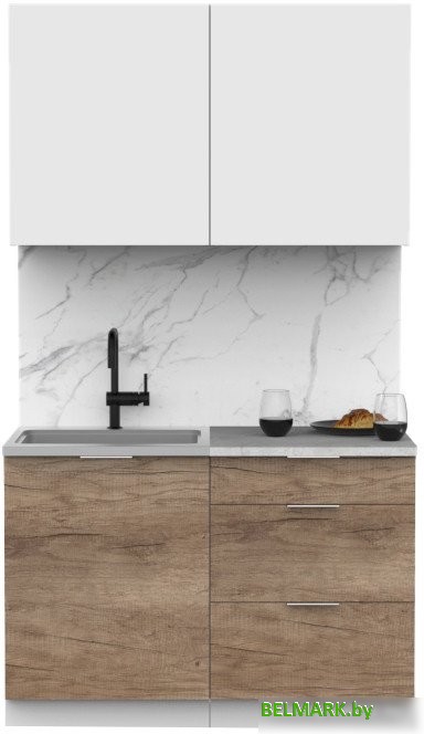 Готовая кухня Интермебель Микс Топ-1 1.2м (белый премиум/дуб каньон/мрамор лацио белый) - фото