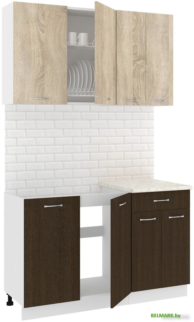 Готовая кухня Кортекс-мебель Корнелия Лира-лайт 1.3м (дуб сонома/венге/королевский опал) - фото