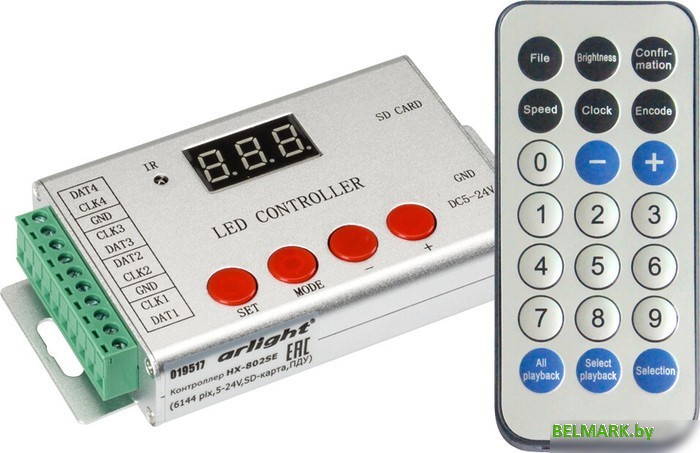 Контроллер RGBW Arlight HX-802S HX-802SE-2 (6144 pix, 5-24V, SD-карта, ПДУ) 022992 - фото