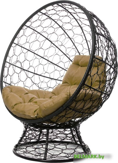 Кресло M-Group Кокос на подставке 11590401 (черный ротанг/бежевая подушка) - фото