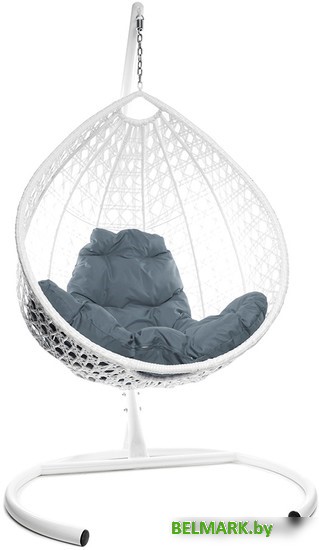 Подвесное кресло M-Group Капля Люкс 11030109 (белый ротанг/серая подушка) - фото