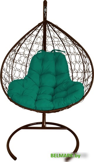 Подвесное кресло M-Group XL 11120204 (коричневый ротанг/зеленая подушка) - фото